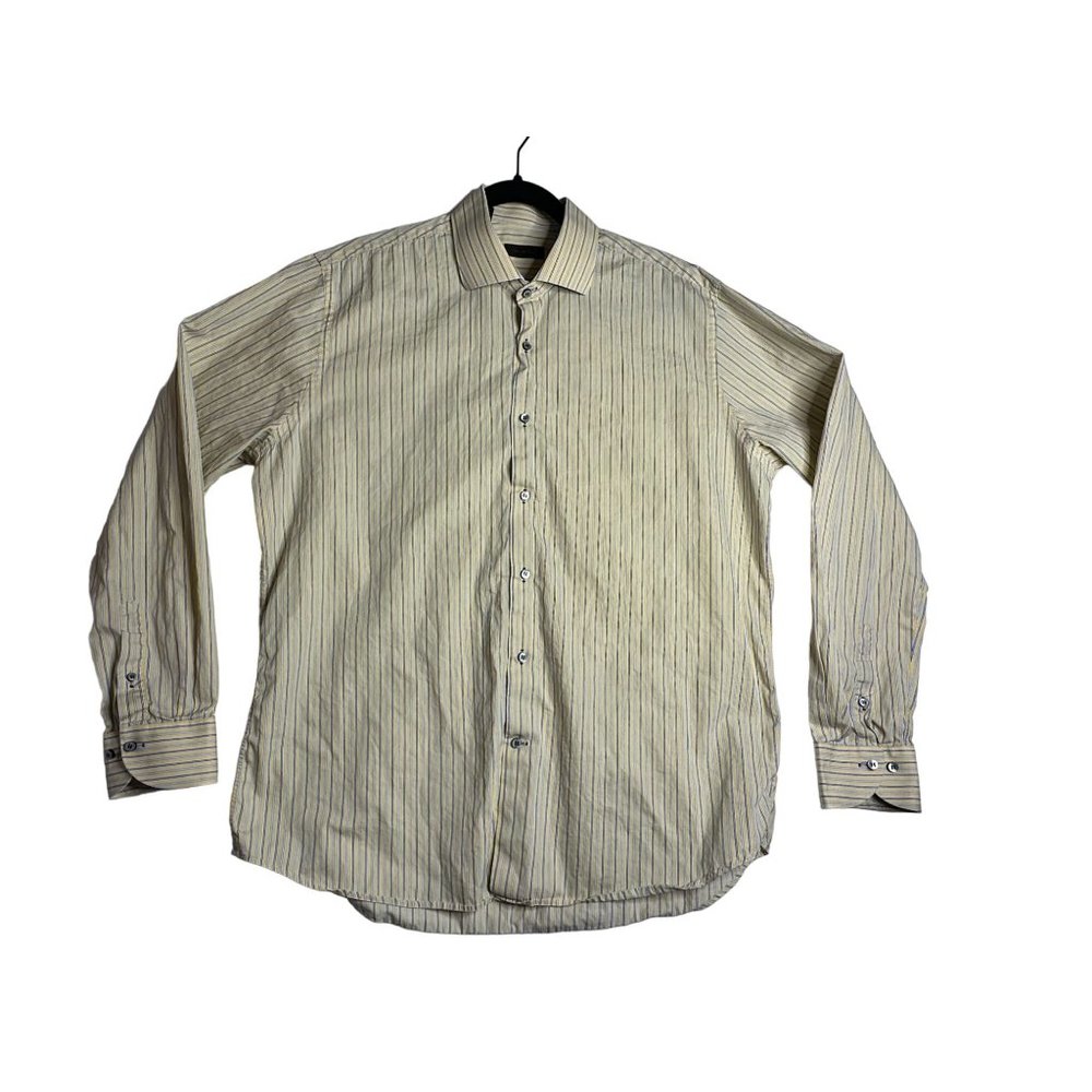 Saks Fifth Avenue Yellow Stripe L/S Cotton Dress Shirt Mens 17